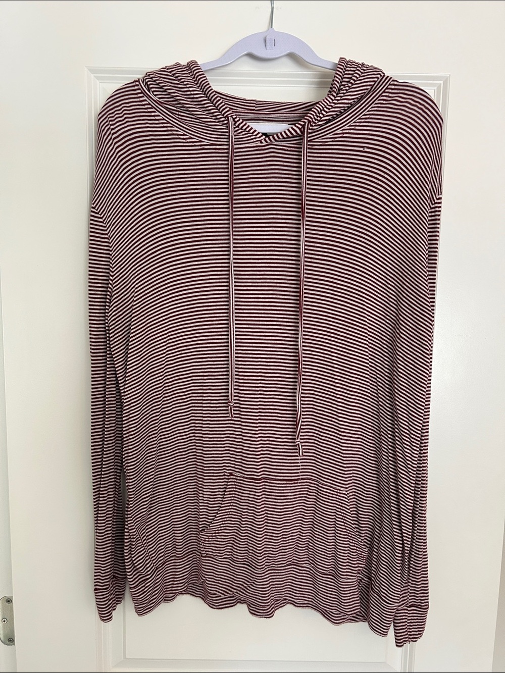 Striped Maroon & White Hooded Pullover Sweatshirt